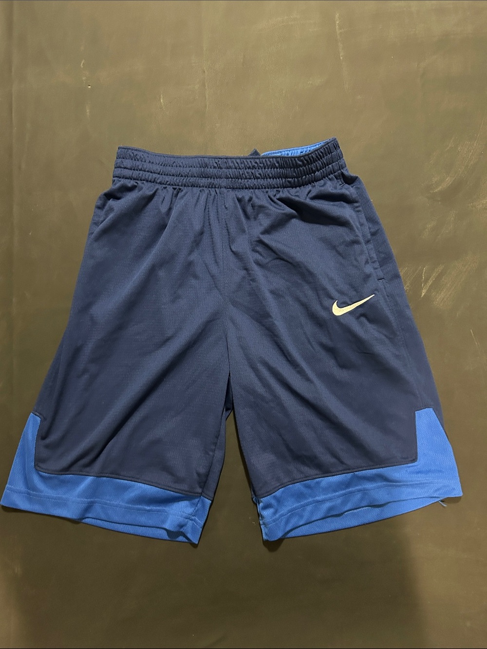 Nike Boys Navy and Royal Blue Athletic Shorts with White Swoosh